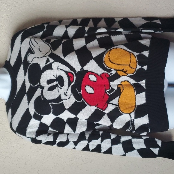 Disney Womens Multicolor Mickey Mouse Argyle Knitted Pullover Sweater XS - Picture 2 of 5